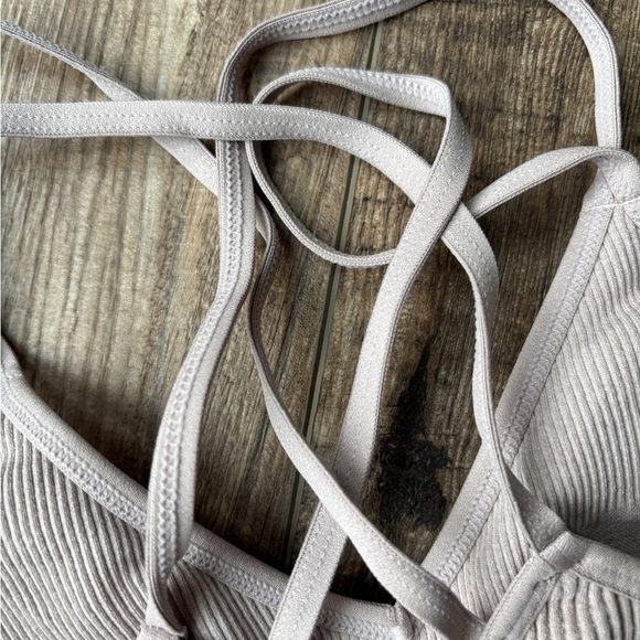 aerie Ribbed V-Neck Bralette Strappy Cross Back Removable Pads Women's Size XS - Picture 3 of 6
